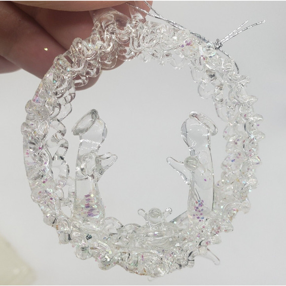 Vintage Silvestri Spun Glass Nativity Scene Mary Joseph & Jesus Ornament in Box - Picture 2 of 12